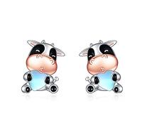 Cow Stud Earrings for Women 925 Sterling Silver Moonstone Ear Studs for Teen Girls Cow Jewellery Gift