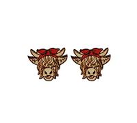 Cow Studs Wooden Cattle Earrings Country Farm Women Gift for Hoop (Khaki, One Size)