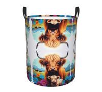 Cow Sunflower Farmhouse Laundry Hamper, Freestanding Waterproof Clothes Hamper with Easy Carry Handles in Laundry Room Bedroom Bathroom