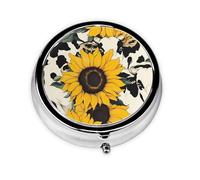 Cow Sunflower Small Pill Box 3 Compartment Portable Pill Box for Purse Pocket Flower Floral Mini Medicine Organiser for Daily Vitamin Fish Oil Storage