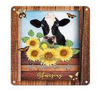 Cow Sunflower Tin Sign Today Only Happens Once Meal Sign Unique Farmhouse Garden Sign Birthday Gift Decor Plaque Sign Autumn Harvest Sign for Home Nursery Office Classroom Ready to Hang 12x12in