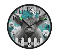 Cow Teal Blue Butterfly Night Light Wall Clock Glow in Dark Light Up Wall Clocks Non-Ticking Silent Battery Operated Clocks 12 Inch for Bedroom Home