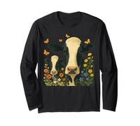 Cow Tee Women Wildflowers Butterfly Cottagecore Farming Life Long Sleeve T-Shirt