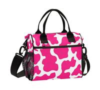 Cow Texture Skin Pink Lunch Bag for Women Men Reusable Insulated Lunch Box for Adult Kids Large Capacity Lunchbox Cooler Tote Bag with Pockets for Work Office Outdoor Travel