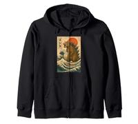 Cow The Great Wave off Kanagawa Zip Hoodie