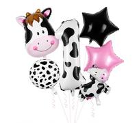Cow Theme 1st Birthday Foil Balloon Set, 6 Pieces
