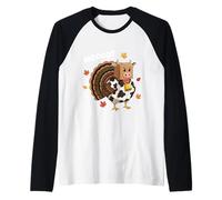 Cow Turkey Fall Leaves Funny Moo Cow Thanksgiving Day Raglan Baseball Tee