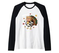 Cow Turkey Fall Leaves Funny Moo Cow Thanksgiving Day Raglan Baseball Tee