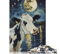 Cow Under The Moon Jigsaw Puzzles Puzzle for Adults Kids. 1000 Piece Great Gifts Challenge Toy Educational Game Home Decoration for Educational Games Gifts 1000pcs (75x50cm)
