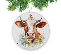 Cow Watercolor Illustration Xmas Pendant Unique Xmas Hanging Ornament Beautiful Tree Decorations For Kitchen Wedding Keepsake