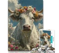 Cow Wearing A Wreath 1000 Piece Jigsaw Puzzles,Challenging Game And Family Play Wall Decoration Unique Birthday And Xmas Gifts (75x50cm)