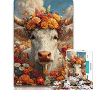 Cow Wearing A Wreath Puzzles for Adults Teens 1000 Pieces,Challenging To Complete But Fun And Humorous with Matching Poster And Trivia Sheet (38x26cm)