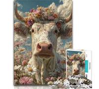 Cow Wearing A Wreath Puzzles for Adults Teens 1000 Pieces,Learning Educational Toys Family Games with Matching Poster And Trivia Sheet (38x26cm)