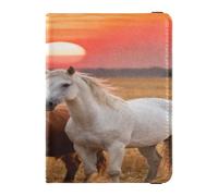 Cow & White Horse in Wheat Field Leather Passport and Vaccine Card Wallet Combo Travel Passport Wallet Passport Holder Case for Men and Women Waterproof