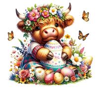 Cow Window Stickers, Cow Wall Stickers, Creative Easter Theme, Cute Wall Decoration, Cow Stickers - Holiday Stickers with Colourful Eggs and Flowers for Mobile Phone Case, Skateboard