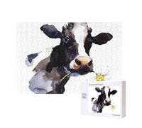 Cow With A Daisy Flower,300 Pieces Wooden Jigsaw Family Game Jigsaw Puzzles for Adults Teens Home Decor