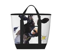 Cow With A Daisy Flower,Lunch Bags Large Capacity Insulated Tote Bag For Women Men Work Picnic Travel