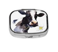 Cow with A Daisy Flower,Meta Pill Box 2 Compartment Medicine Case,Portable Organizer,Rectangle Meta Portable Organizer Pill Box 1650 Compartment Medicine Case