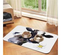 Cow With A Daisy Flower,Waterproof Pet Feeding Mat,PU Leather Placemats for Cat Dog Water Bowl,Food Mats,40x60cm