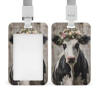 Cow with A Flower Crown ID Badge Holder Retractable Clip Card Holder Card Protector Name Badge Name Tag for Work Office Doctor Nurse