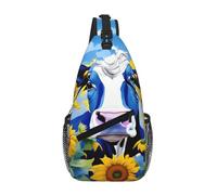 Cow with Sunflowers in Blue Men Women Sling Backpack Anti Theft Crossbody Shoulder Chest Bag Chest Daypack Satchel for Hiking Travel