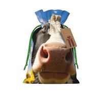 Cow With Sunflowers In Blue Print Drawstring Gift Bags Packaging Party Candy Goodie Bag Xmas Presents Decor Holiday Giving