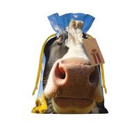 Cow With Sunflowers In Blue Print Drawstring Gift Bags Packaging Party Candy Goodie Bag Xmas Presents Decor Holiday Giving