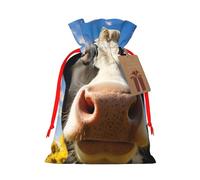 Cow With Sunflowers In Blue Print Drawstring Gift Bags Packaging Party Candy Goodie Bag Xmas Presents Decor Holiday Giving