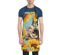 Cow With Sunflowers In Blue Print Kitchen Apron With Pockets Versatile Adjustable Chef Bbq Grilling Smock For Adults
