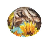 Cow With Sunflowers In Blue Print Premium Double Layer Shower Cap For Women With Reusable Shower Cap For Hair - Waterproof Plastic Cap - Shower Caps For Long, Short And Curly Hairs