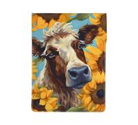 Cow with Sunflowers in Blue Printed 13 Inch Laptop Sleeve PU Leather Shockproof Notebook Computer Bag Cover Tablet Carrying Case
