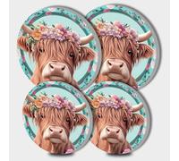 Cow with Wreath Picture Round Hob Covers 4-Piece Stove Plate Cooker Hob Covers for Cookers Top Burner Gas Range Protector Cookware Accessories Cooktop Decorative Decor