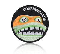 Cowabunga It is Patch, Retro 90s Green Cartoon Turtle Embroidered Iron-On & Sew-On Morale Patch, 3" Round Tactical Funny Patch for Backpack, Jacket, Hat, Vest, Helmet or Military Gear