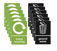 COWANIEE 12 Pcs Recycling Stickers for Bins,150mm×100mm Mixed Recycling Sticker,Bin Stickers Recycling and General Waste