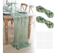 COWANIEE 2 Pcs Green Table Runner, Cheesecloth Table Runner Decorations (90x180cm)