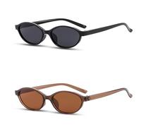 COWANIEE 2 Pcs Oval Sunglasses, Retro Small Oval Sunglasses Womens Narrow Shades UV400