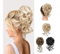 COWANIEE 3 Pcs Messy Bun Hair Piece, Curly Wavy Synthetic Hair Messy Bun Scrunchie for Women Girls (Brown, Black, Silver)