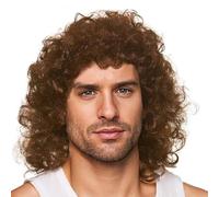 COWANIEE Brown Curly Wig for Men, 80s Mullet Wigs