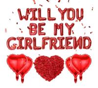 COWANIEE Will You be My Girlfriend Balloons - Decorated Love Balloons with Petals for Valentine Day Decorations