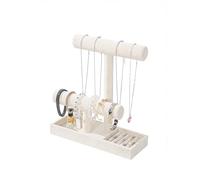 Coward 2 Tier Necklace Bracelet Holder Organizer With ring Tray, Multi-use Jewelry Display Stand For Necklace Bracelet Bangle Watch Scrunchie (Beige/no Lid)