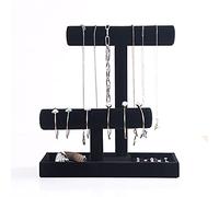 Coward 2 Tier Necklace Bracelet Holder Organizer With ring Tray, Multi-use Jewelry Display Stand For Necklace Bracelet Bangle Watch Scrunchie (Black/no Lid)