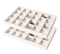 Coward 2PC Stackable 24 Gird Jewelry Organizer Tray Necklace Earring Box Storage Drawer Ring Bracelet Display Holder (beige(24grid+24grid))