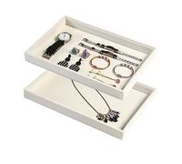 Coward 2Pcs/Set Stackable Jewerlry Organizer Tray Beige Velvet Blank Tray Holder for Beads Bracelets Necklaces Earrings Store Selling or Home Show