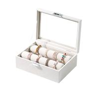 Coward Bangle Bracelet Storage Box, Bracelet Organizer Box with Clear Lid, Bangle Watch Jewelry Display Box for Women Girls (Beige)