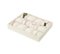 Coward Beige Velvet Watch Bangle Organizer Tray, Velvet 12 Grids Tray for Watches Bracelets Jade Bangle Holder Selling Show