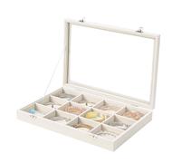 Coward Jewelry Organizer Box, Beige Velvet 12 Grids Bracelet Bangle Necklace Jewelry Display Tray Case with Transparent Glass Lid for Home Drawer Desk or Store Selling Show