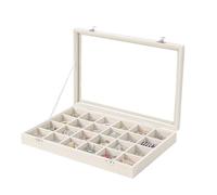 Coward Jewelry Organizer Box, Beige Velvet 24 Grids Ring Earring Jewelry Display Tray Case with Transparent Glass Lid for Home Drawer or Shop Selling