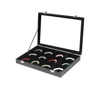 Coward Jewelry Organizer Box, Black Velvet 12 Grids Bracelet Bangle Necklace Jewelry Display Tray Case with Transparent Glass Lid for Home Drawer Desk or Store Selling Show