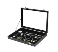 Coward Jewelry Organizer Box, Black Velvet Blank Display Tray Case with Lid for Storage Necklaces Bracelets Rings Beads and Jewelry Accessories