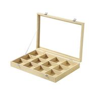 Coward Jewelry Organizer Box, Yellow Linen 12 Grids Bracelet Bangle Necklace Jewelry Display Tray Case with Transparent Glass Lid for Home Drawer Desk or Store Selling Show